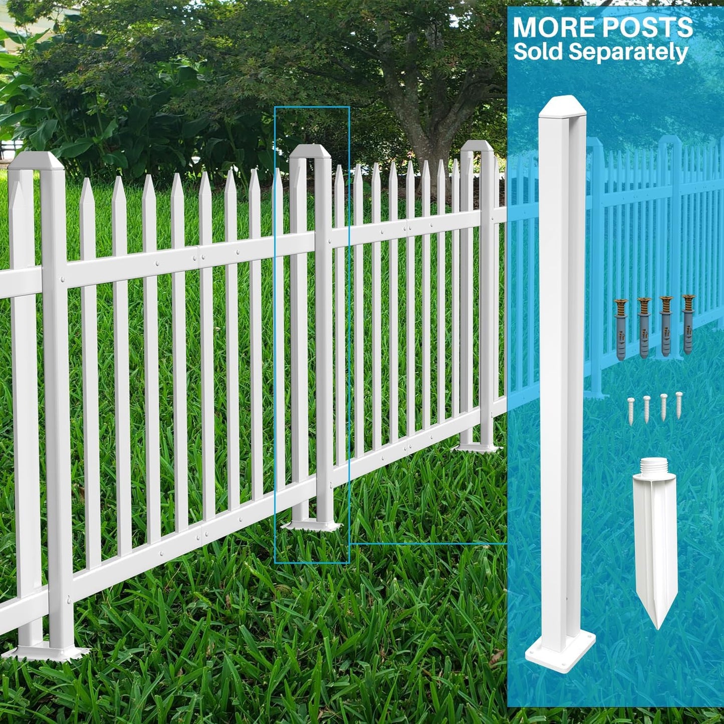 Patio 9 Sets Vinyl Picket Fence Panels 36" H x 84" W White PVC Decorative Fence for Front Yard Porch Patio Deck Pool Air Conditioner Fence Safety Dog Fence (34 Pickets, Straight)