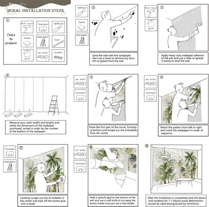 AFZEVEB-Green Forest Nursery Wallpaper Tropical Parrots Wall murals for Kids Room 159"x107" (Not Peel and Stick)