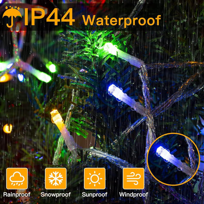Ollny Christmas String Lights Indoor Outdoor 200LED/66FT Multicolored to Warm White Color Changing with Remote Control Timer 11 Lighting Modes Waterproof for Bedroom House Easter Xmas Decorations