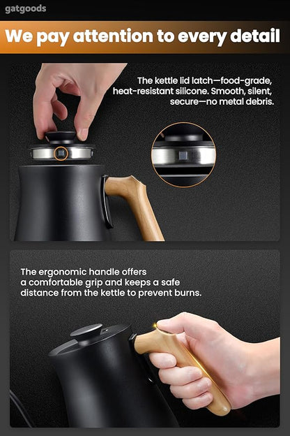 Electric Gooseneck Kettle – Precise Temperature Control, 1200W Fast Boil, Keep Warm Feature, Ideal for Pour-Over Coffee and Tea, 27oz Stainless Steel Interior