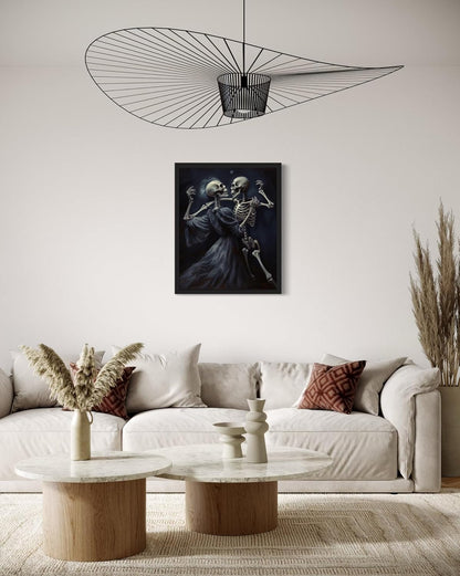 Dancing Skeleton Poster Art Print, Halloween Scary Vintage Wall Art Academia Spooky Painting Decoration for Horror Prints, Gothic Posters Bedroom Decor 89 (Dancing Skeleton, 16 x 20 inches, Black Frame)