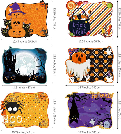 MCEAST 6 Pack Halloween Plastic Placemats Halloween Pumpkin Spider Ghost Waterproof Table Mats Assorted 6 Styles Halloween Party Table Decorations for Home Kitchen Dining, 16 x 12 Inches