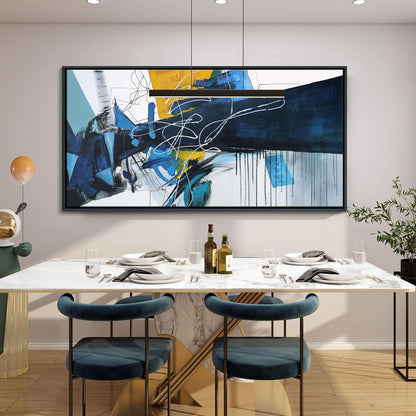 KLAKLA Extra Large Wall Art for Living Room - Blue and white Canvas Framed Wall Decor Living Room Abstract Picture Artwork for Office Bedroom Decorative Paintings
