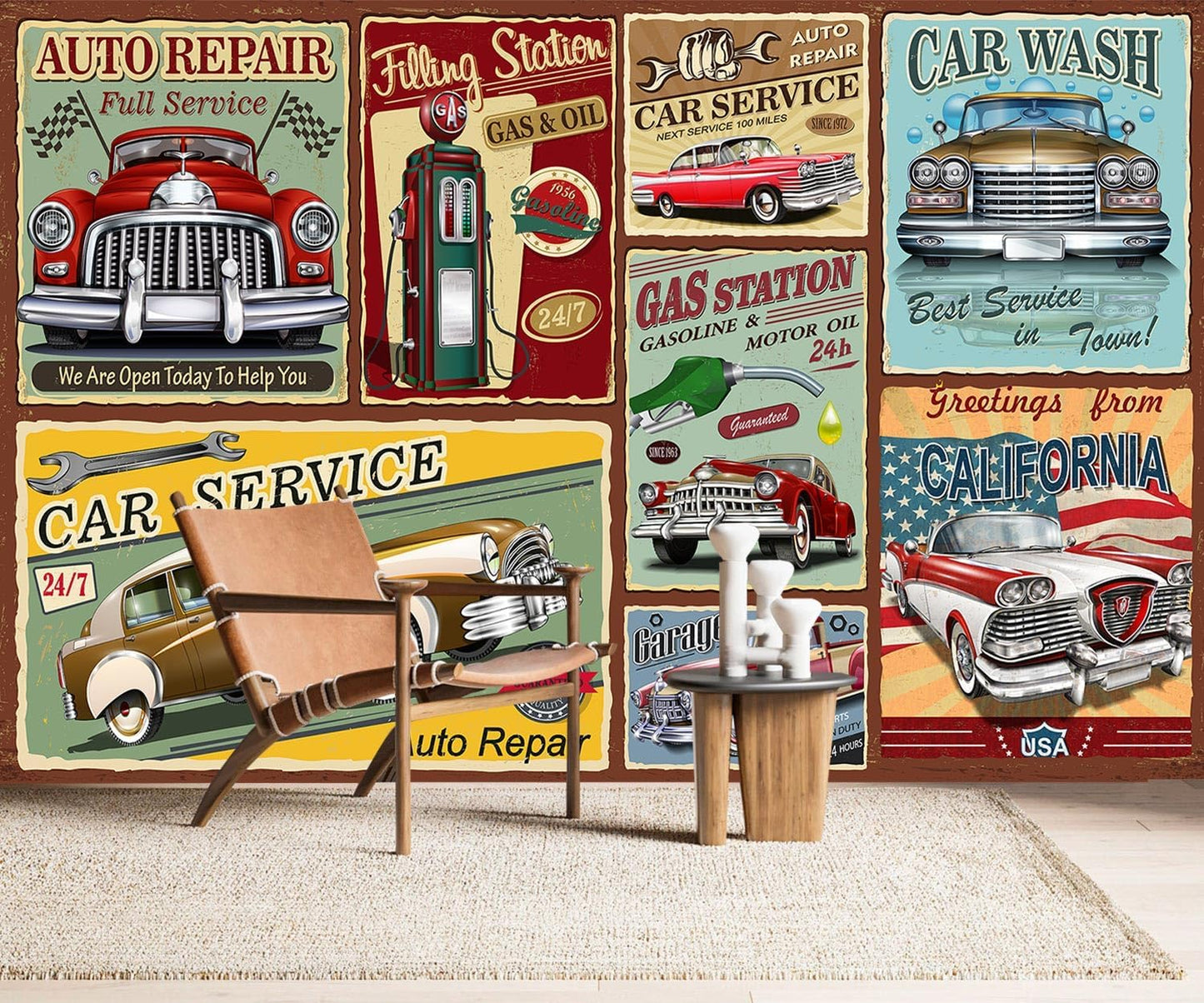 AFZEVEB-Car Poster Wallpaper Vintage Wall murals for Bedroom 136"x96" (Not Peel and Stick)