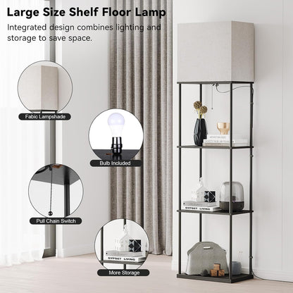 SUNMORY Large Size Floor Lamp with Shelves, 4-Tier Modern Standing Lamp with 3 Color Temperature Bulb, Tall Floor Lamp with Shelf, Corner Display Bookshelf Lamps for Living Room, Bedroom, Office