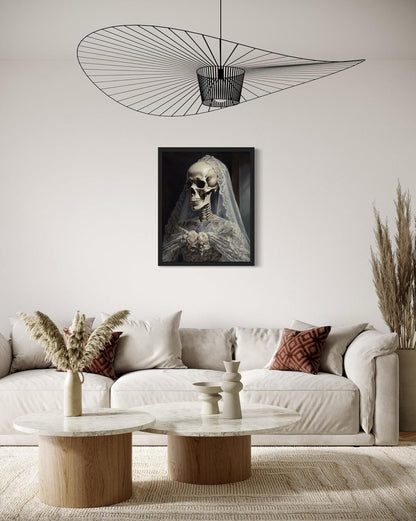 Skull Gown Poster Art Print, Halloween Scary Vintage Wall Art Academia Spooky Painting Decoration for Horror Prints, Gothic Posters Bedroom Decor 89 (Skull Gown, 16 x 20 inches, Unframed)