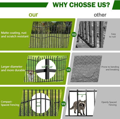 10 Panels No Dig Decorative Garden Fence with Gate - 32in H x 22.5ft L, Reinforced Square Tube Rustproof Tall Animal Barrier for Dogs & Rabbits, Outdoor Yard Border Fencing