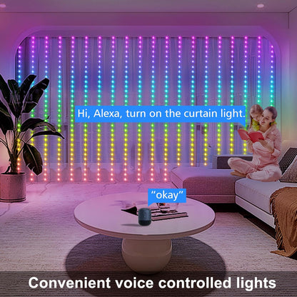 echosari Smart 600 LED Curtain Lights, 20Ft x 10Ft, Compatible with Alexa, App Control, DIY Fairy Lights, Dynamic for Backyard, Home, Wedding, Party Decor - RGB Color Changing IC