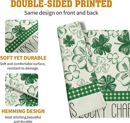 Green Shamrock St Patricks Day Placemats Set of 4 Lucky Clover Plaid Check Table Mat 12x18 Inch St. Patrick's Day Seasonal Holiday Place Mats Spring Linen Placemat for Party Kitchen Dining Decor