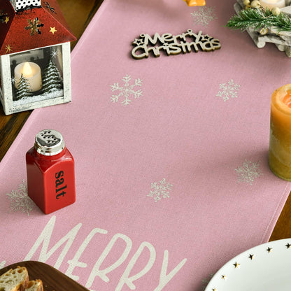 Artoid Mode Xmas Trees Snowflakes Pink Merry Christmas Table Runner, Winter Seasonal Kitchen Dining Table Decoration for Home Party Decor 13x36 Inch