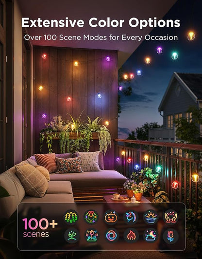 Govee Outdoor Clear Bulb String Lights, 96ft RGBWIC Outdoor String Lights with 30 Dimmable Warm White LED Bulbs, 111 Scene Modes for Patio, Backyard, IP67 Waterproof, Works with Alexa, Google & Matter