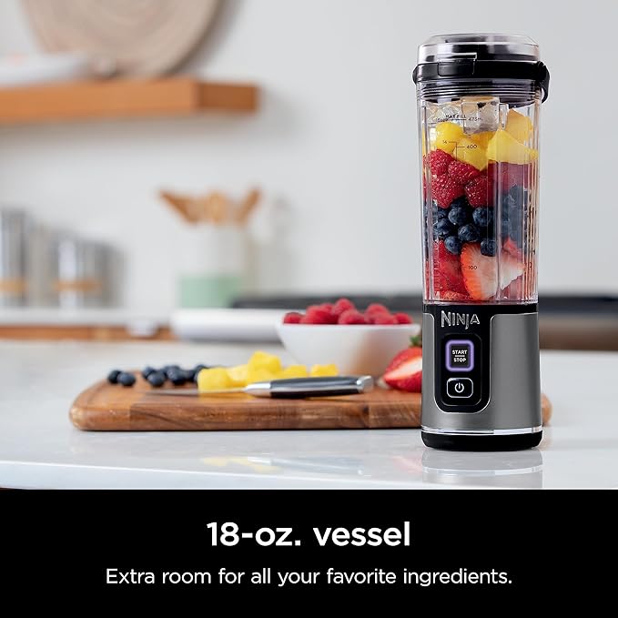 Ninja Blast Portable Blender, Cordless, 18oz. Vessel, Personal Blender for Shakes & Smoothies, BPA Free, Leakproof Lid, USB-C Rechargeable, Black, BC151BKC (Canadian Version)