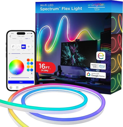 Enbrighten Vibe Spectrum LED Neon Rope Lights, Indoor Smart Light, Color Changing RGBWIC LEDs for Bedroom with Tunable White, Alexa & Google Home Compatible, 16ft, White 83254