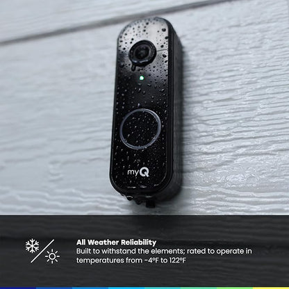 Chamberlain myQ Video Doorbell | 2K Camera, Battery/Wired, Color Night Vision, Live View with 2-Way Talk, Motion Detection & Real-Time Alerts, 150 Deg Wide View, Black