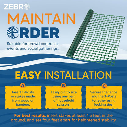 ZEBRO 4' x 100' Green Plastic Garden Fence Roll – Light Duty Mesh Fencing for Temporary Fence, Snow, Garden Netting, Animal Barrier, Agricultural Fencing & Lawn Protection
