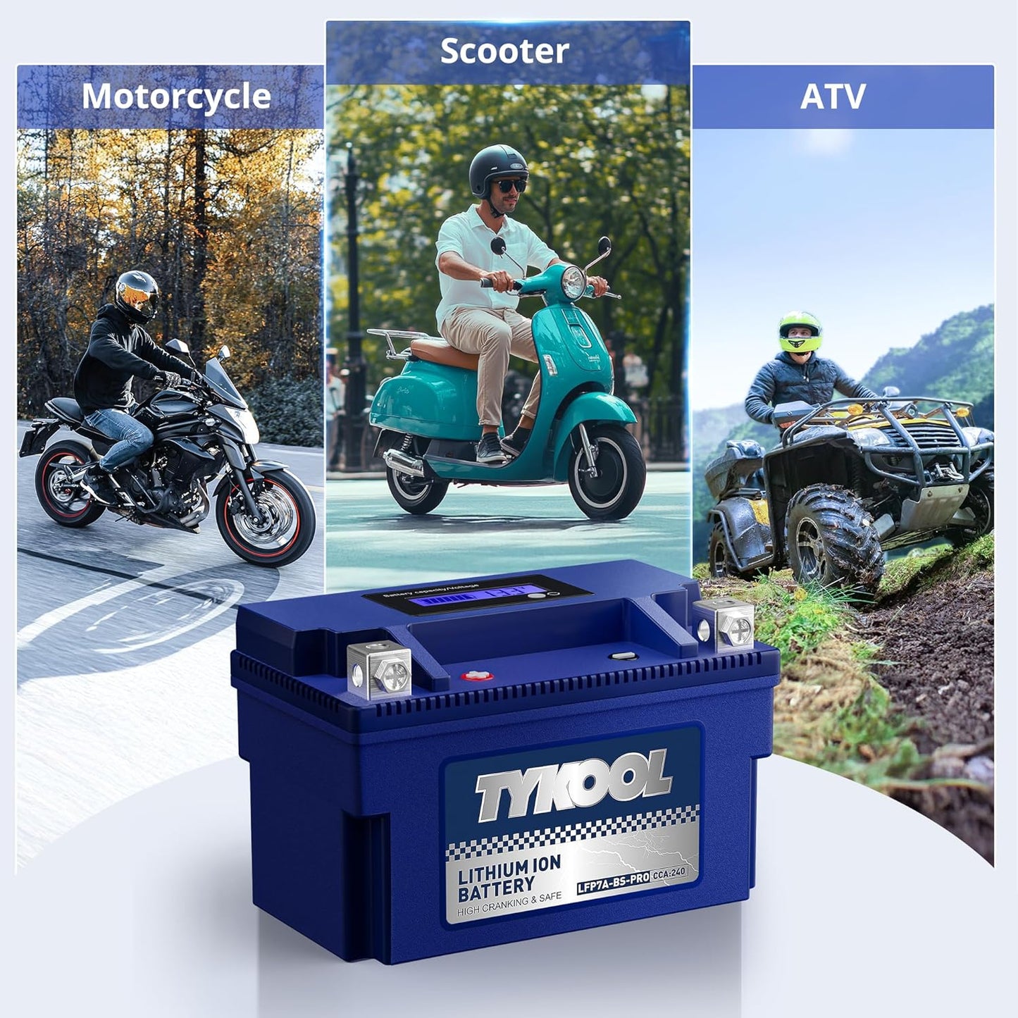 TYKOOL YTX7A-BS -Pro 12.8V 4Ah 240CCA High Performance Lithium Powersports Battery with Smart BMS, Compatible Motorcycle, Scooter,ATV, UTV, Snowmobiles,4 Wheeler, Lawn Mower, and Generator Battery
