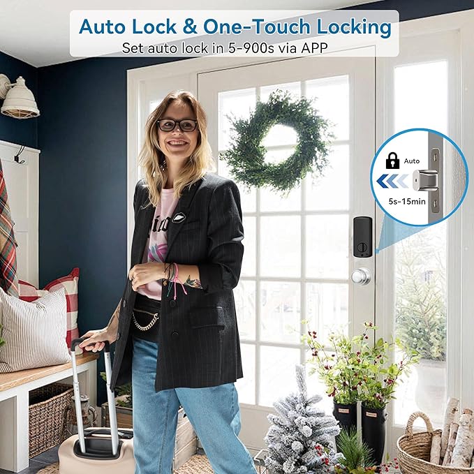 Harfo Fingerprint Smart Door Locks for Front Door with Handle Set, App Control, Keyless Entry Door Lock Keypad Deadbolt, Bluetooth Digital Electronic Touchscreen, Easy Install, Auto Lock, Satin Nickel