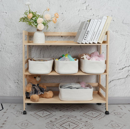 Small Woven Storage Baskets 13“X9”X5“ Decorative Rope Bins for Organizing Shelves, Closets, and Toys, Empty Gift Baskets, Cute Organizer Basket for Home and Office White Large