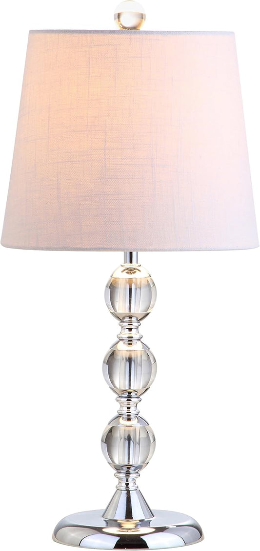 JONATHAN Y 20" Clear Crystal Mini LED Table Lamp, Chrome Modern Traditional Bedside Lamp with White Linen Drum Shade for Living Room Bedroom, UL Listed, LED Bulb Included JYL2026A