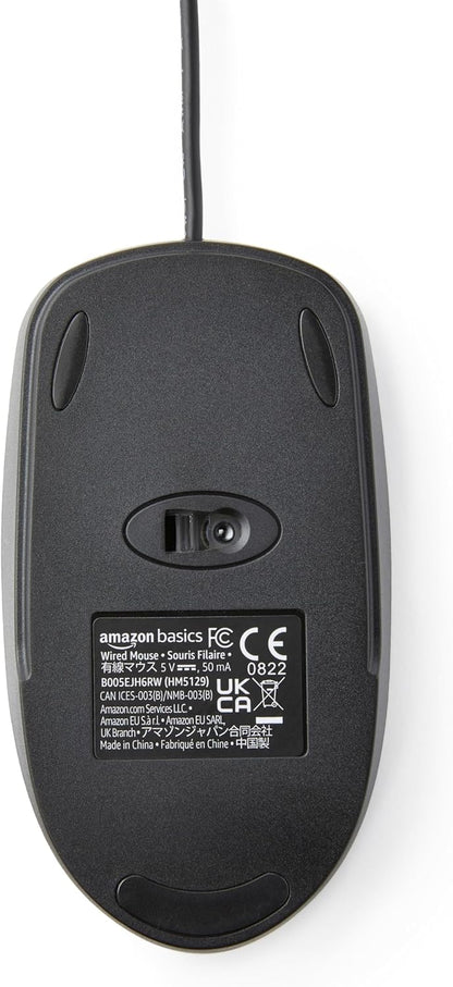 Amazon Basics 3-Button USB Wired Mouse with Scrolling and Tracking - Standard, Black
