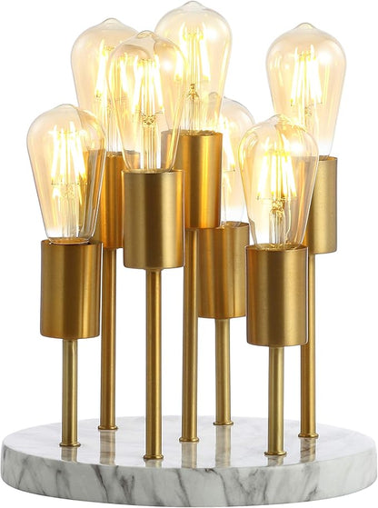 JONATHAN Y 13.5" Brass Gold 7-Light Modern Metal and Resin Accent Lamp, Mid-Century Cluster Table Lamp with Marble Base for Living Room, Bedroom, LED Bulbs Included JYL1060A