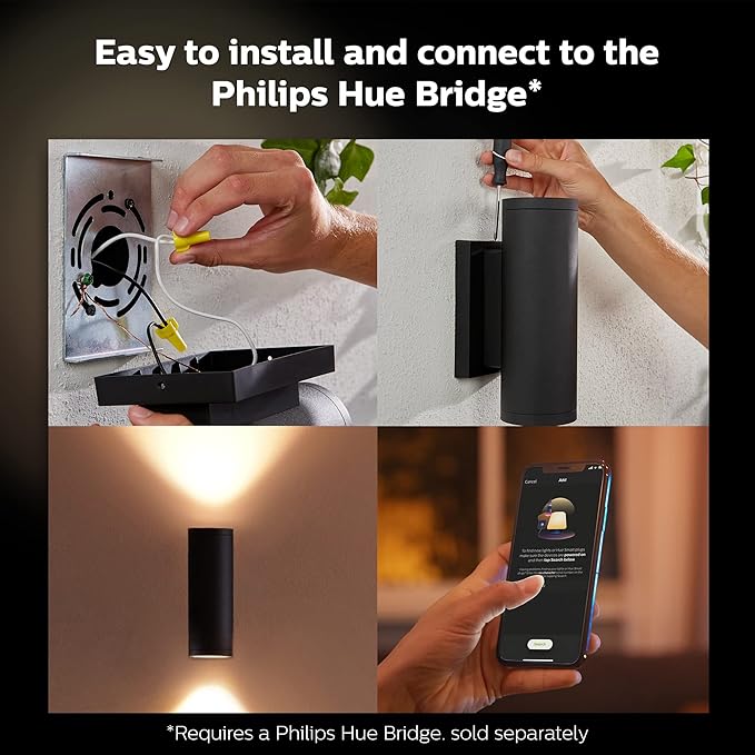 Philips Hue Appear Outdoor Smart Wall Light, Black - White and Color Ambiance LED Color-Changing Light - 2 Pack - Requires Hue Bridge - Control with Hue App and Voice - Weatherproof