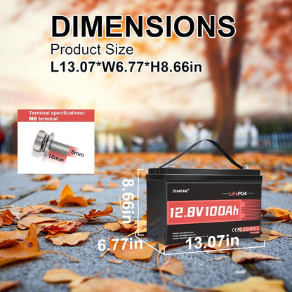 12V 100Ah LiFePO4 Lithium Battery, Built-in 100A BMS, 1280Wh, Up To 6000+ Cycles, Ideal For RV, Marine, Trolling Motor, Solar Off-Grid Systems