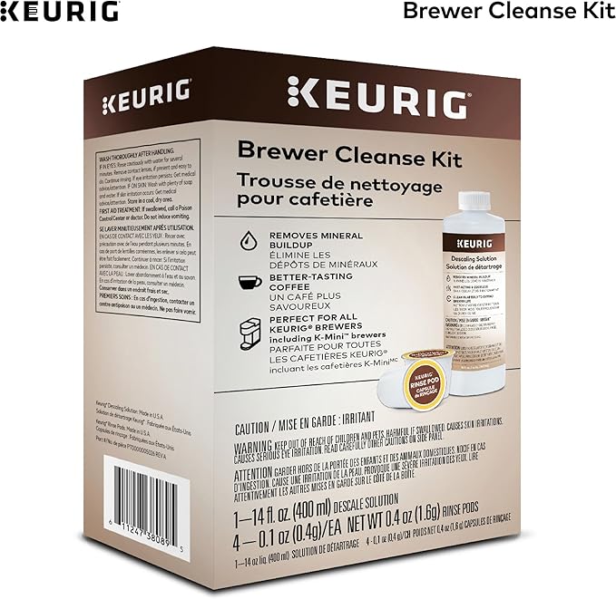 Keurig Brewer Cleanse Kit For Brewer Descaling and MaintenanceIncludes Descaling Solution & Rinse Pods,Compatible Classic/1.0 & 2.0 K-Cup Pod Coffee Makers,5 Count (Pack of 2)