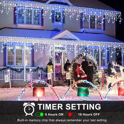 Icicle Lights for Outside, 16.5FT 200 LED Icicle Christmas Lights Outdoor with 8 Modes Waterproof, Connectable Twinkle String Light for Bedroom House Party Wedding Holiday Decorations, White