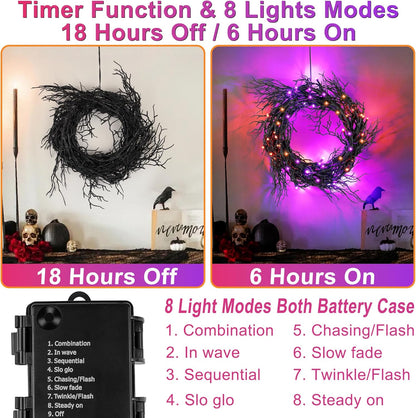 6 FT 45 LED Willow Vine Twig Decor Black Halloween Garland with Orange Purple Lights, Timer 8 Modes Waterproof Battery Operated Indoor Halloween Decorations for Wall Fireplace Mantle Home Office Decor
