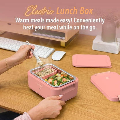 Bentgo Heat - Electric Lunch Box - Portable Food Warmer for Adults, Heated Lunch Box for Work, Travel, School & On the Go, Plug Into Wall or Car, Ideal for Ages 14+, 12V/24V & 120V Cords (Pink Spice)