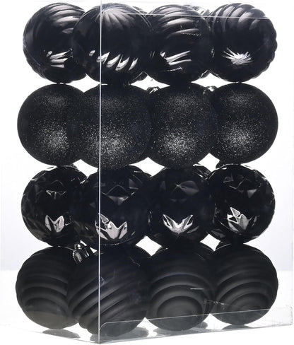 Valery Madelyn Christmas Ornaments Tree Decorations Set for Fall Halloween, 24ct Black Shatterproof Ball Ornaments, 2.36" Hanging Ornament Bulk for Xmas Holiday Party Decor