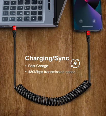 KIYODA USB C to Lightning Cable 6FT 2Pack, Coiled iPhone Charger USB C Fast Charging for Car Short iPhone Cord for iPhone14/13/12/11 Pro Max/iPad/CarPlay-Red