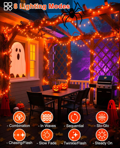 80FT 240 LED Halloween Lights Outdoor, Orange String Lights for Outside with Waterproof 8 Modes, Connectable Green Wire Twinkle Tree Light for Indoor Bedroom Patio Garden Party Holiday Decorations