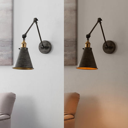 JONATHAN Y JYL7462D Rover 7" Classic Industrial Metal Adjustable Arm LED Wall Sconce, Rustic Dark Gray/Brass Gold for Bedroom, Bathroom, Vanity