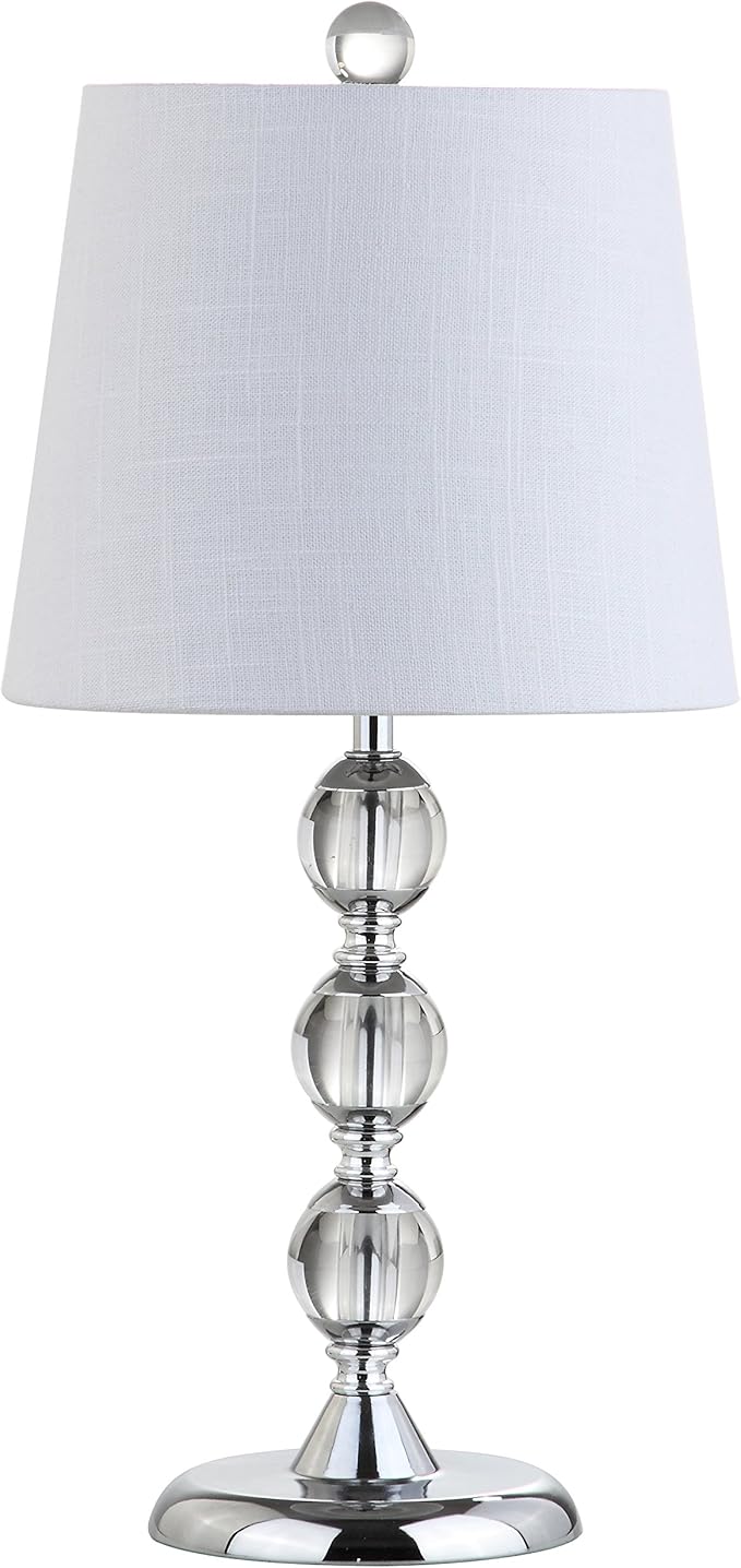 JONATHAN Y 20" Clear Crystal Mini LED Table Lamp, Chrome Modern Traditional Bedside Lamp with White Linen Drum Shade for Living Room Bedroom, UL Listed, LED Bulb Included JYL2026A