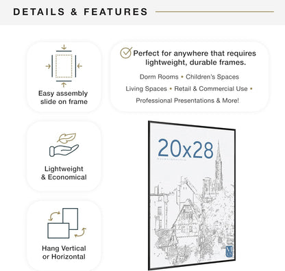 MCS Original Poster Frame 20x28 Black Lightweight Vertical & Horizontal Wall Hanging Large Picture Frame for Posters, Art Prints & Gallery Wall (2-Pack)