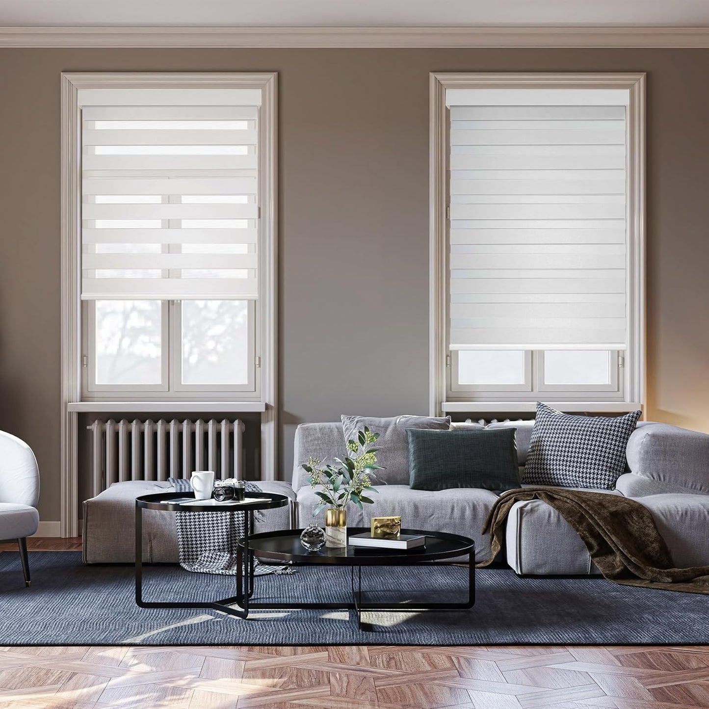 HESTIA Cordless Zebra Blinds Light Filtering Roller Shades Blackout Indoor Window Blind for Home Office,White,37" W x 54" H