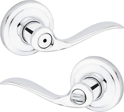 Kwikset Tustin Interior Privacy Door Handle with Lock, Door Lever For Bathroom and Bedroom, Polished Chrome Reversible Keyless Turn Lock
