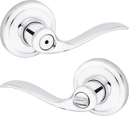 Kwikset Tustin Interior Privacy Door Handle with Lock, Door Lever For Bathroom and Bedroom, Polished Chrome Reversible Keyless Turn Lock