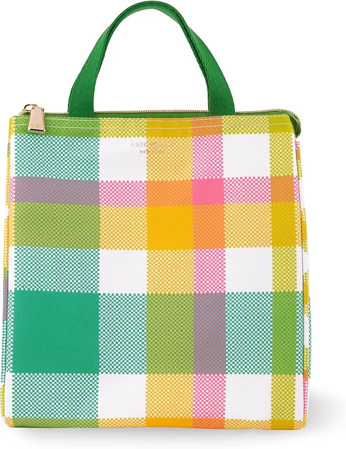 kate spade new york Portable Soft Cooler Lunch Bag, Thermal Tote with Insulated Interior Lining and Storage Pocket, Lunch Tote for Women, Spring Plaid