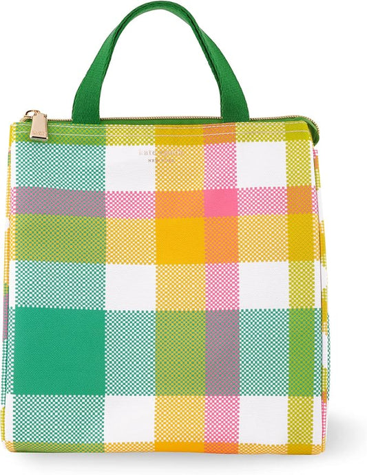 kate spade new york Portable Soft Cooler Lunch Bag, Thermal Tote with Insulated Interior Lining and Storage Pocket, Lunch Tote for Women, Spring Plaid