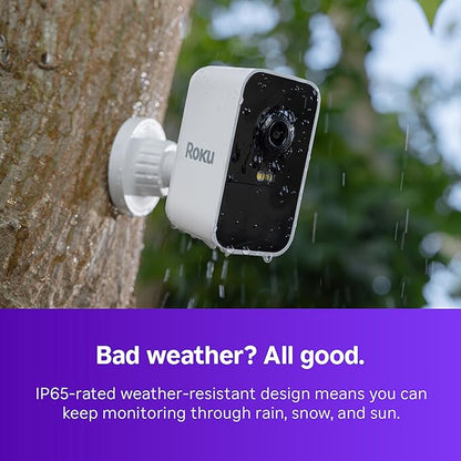 Roku Battery Camera for Home Security - New Weather-Resistant Indoor & Outdoor Wireless Camera & Pet Monitor with 1080p HD & Two-Way Audio - Rechargeable, Motion Detection & Wi-Fi