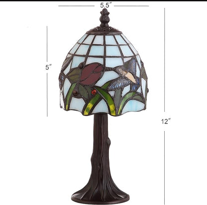 JONATHAN Y 12" Bronze Hummingbird Tiffany-Style LED Table Lamp, Handcrafted Multicolored Stained Glass Bell Shade, Traditional Bedside Accent Lamp, LED Bulb Included JYL8014A