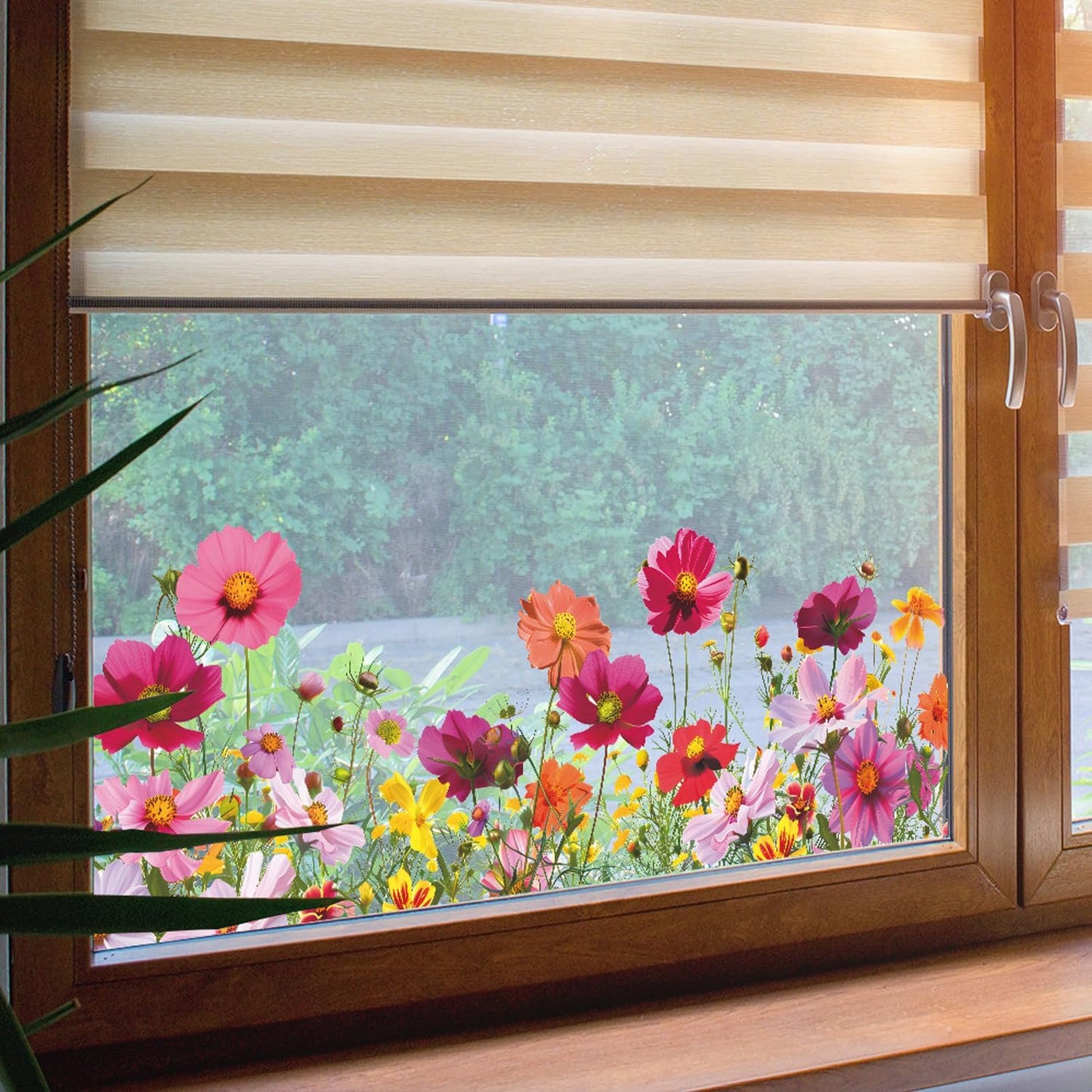 2 Sets 3D Daisy Window Clings Boho Garden Flower Double Sided Wildflower Floral Daisy Window Decals Anti-Collision Glass Doors Stickers 7x21 Inch