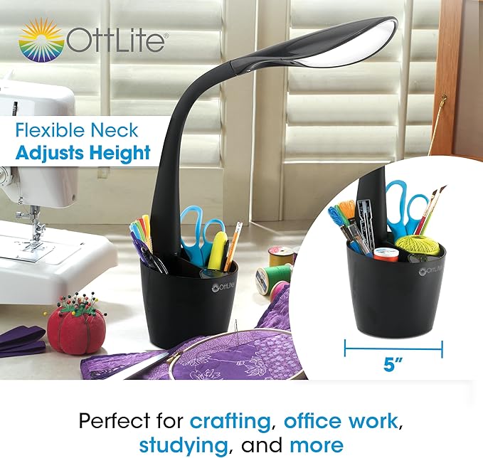 Ottlite LED Desk Space Organizer Lamp - 4 Brightness Levels, Additional Storage, Great for Workstation, Offices, Dorms