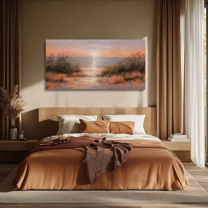 Coastal Wall Art Colorful Scenery Artwork Orange Sunset Wall Decorations for Living Room 24"x48" Nature Photo Prints for Bedroom Dining Room