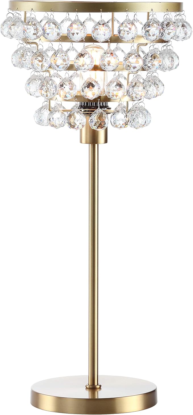 JONATHAN Y 25" Brass Gold/Clear Table Lamp, Modern Industrial Chandelier Style Light, Clear Crystal Beads, Glam Bedside Nightstand Lamp for Bedroom Living Room, LED Bulb Included (JYL9004B)