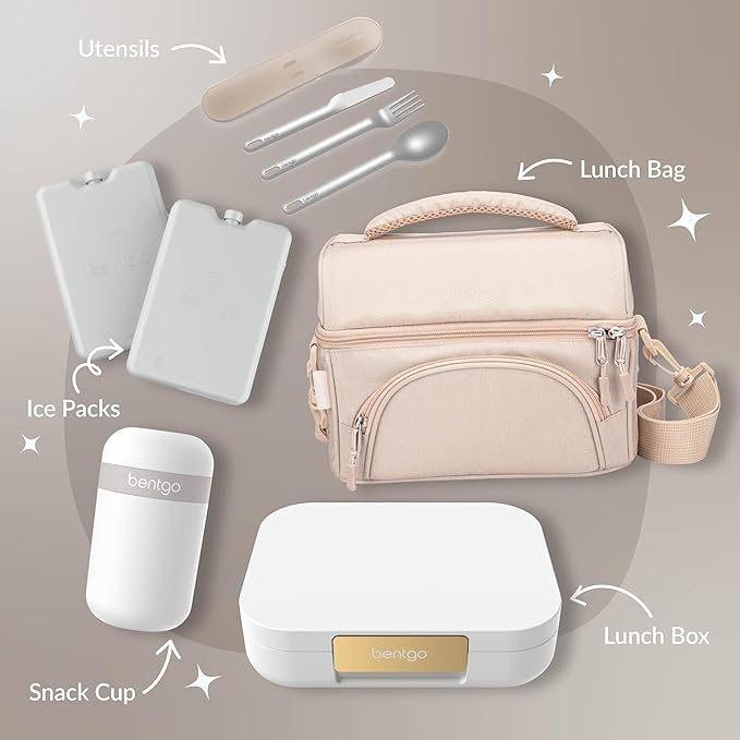 Bentgo Modern - Adult & Teen Bento Lunch Box; 3-4 Compartments, Leak-Resistant, 5.5 Cup Capacity/44 fl oz, Improved Locking Clips, Reusable, BPA-Free, Dishwasher/Microwave Safe Tray (White)