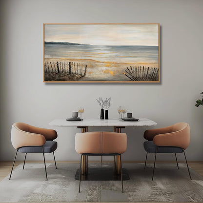 Yuaxker Large Ocean Wall Art Grey and Gold Wall Decor Framed Wall Hanging Wave Aesthetic Artwork for Living Room Bedroom Dining Room Office Home Decor 30x60 Inch